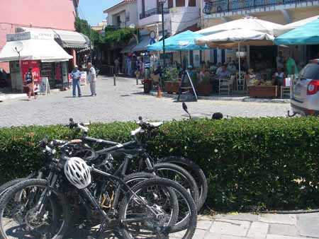 Cycle into Myrina: Entrance to Market Street