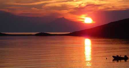 Sunset over Mount Athos to the west.