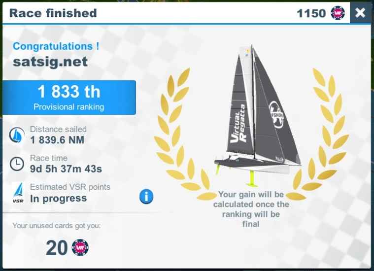 My result in Round Britain Sailing Race