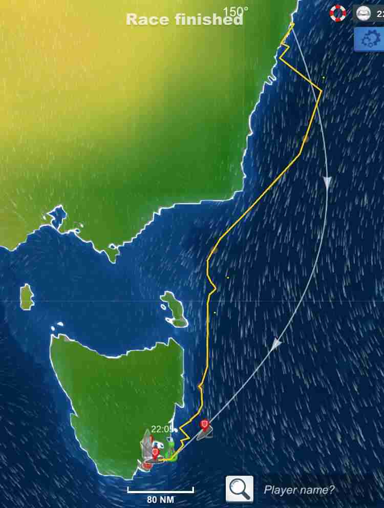 My whole route to Hobart on chart