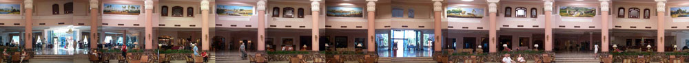 Wall paintings around reception area at Tropicana Grand Azure Hotel