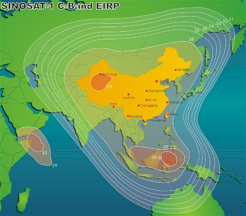 Sinosat-1 downlink C band beam coverage contours