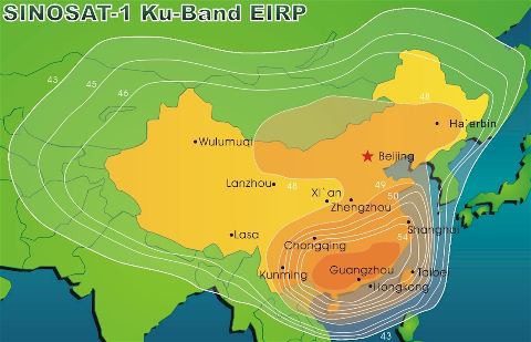 Sinosat-1 downlink Ku band beam coverage contours