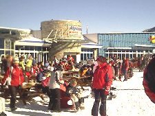 Sitting outside the Alpin Centre soaking up the sun