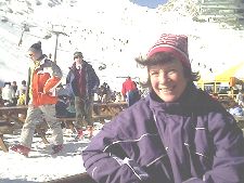 Chris sitting outside the Alpin Centre, after having lunch outside
