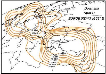Eurobird 3 Spot D Downlink eirp contours