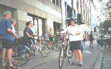 Starting on oue new bikes outside Hotel Lassalle, Vienna: Ready to start our cycle tour to Budapast