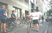 Starting on oue new bikes outside Hotel Lassalle, Vienna: Ready to start our cycle tour to Budapast