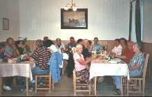 The cycling tour group having evening meal at thermal bath hotel