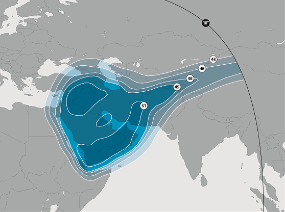 Astra 2E Middle East spot beam map