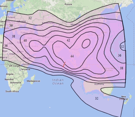 Satellite beam map ST-2, C-Band, Middle East and North Indian Ocean region