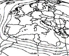 Eutelsat W3A Europe downlink beam EIRP contours