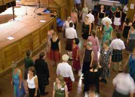 Scottish Country dancing an the well sprung wooden floor of the Younger Hall